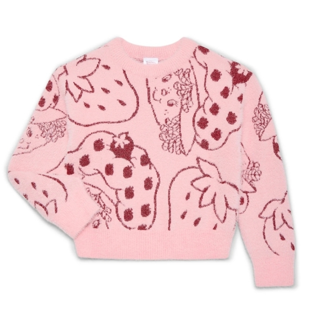 Strawberry Shortcake Girls Graphic Eyelash Glitter Sweater,